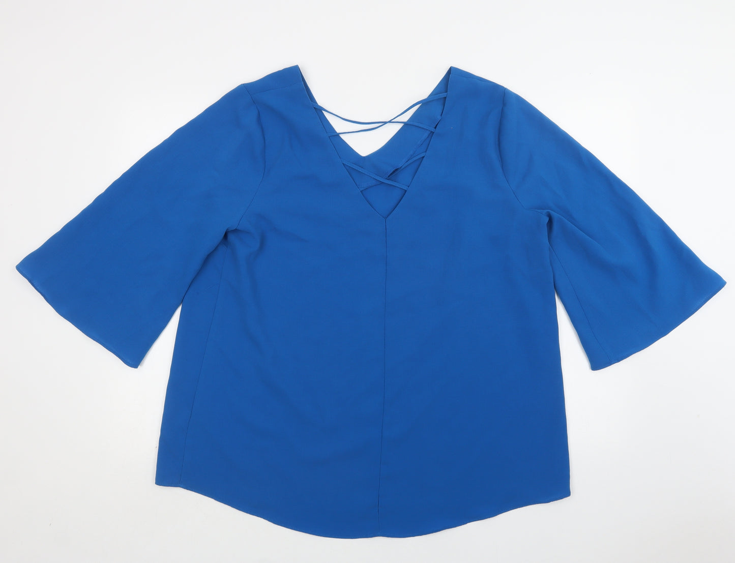 Papaya Womens Blue  Polyester Basic Blouse Size 18 V-Neck