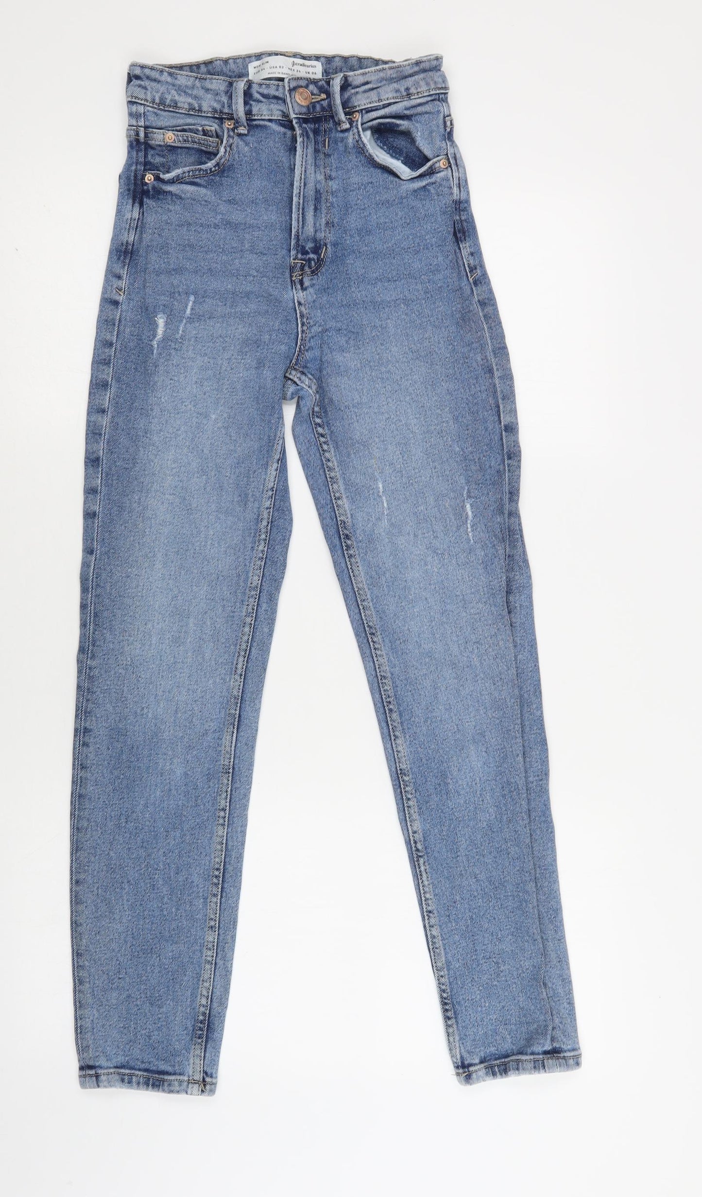 Stradivarius Womens Blue  Cotton Mom Jeans Size 6 L29 in Regular Button