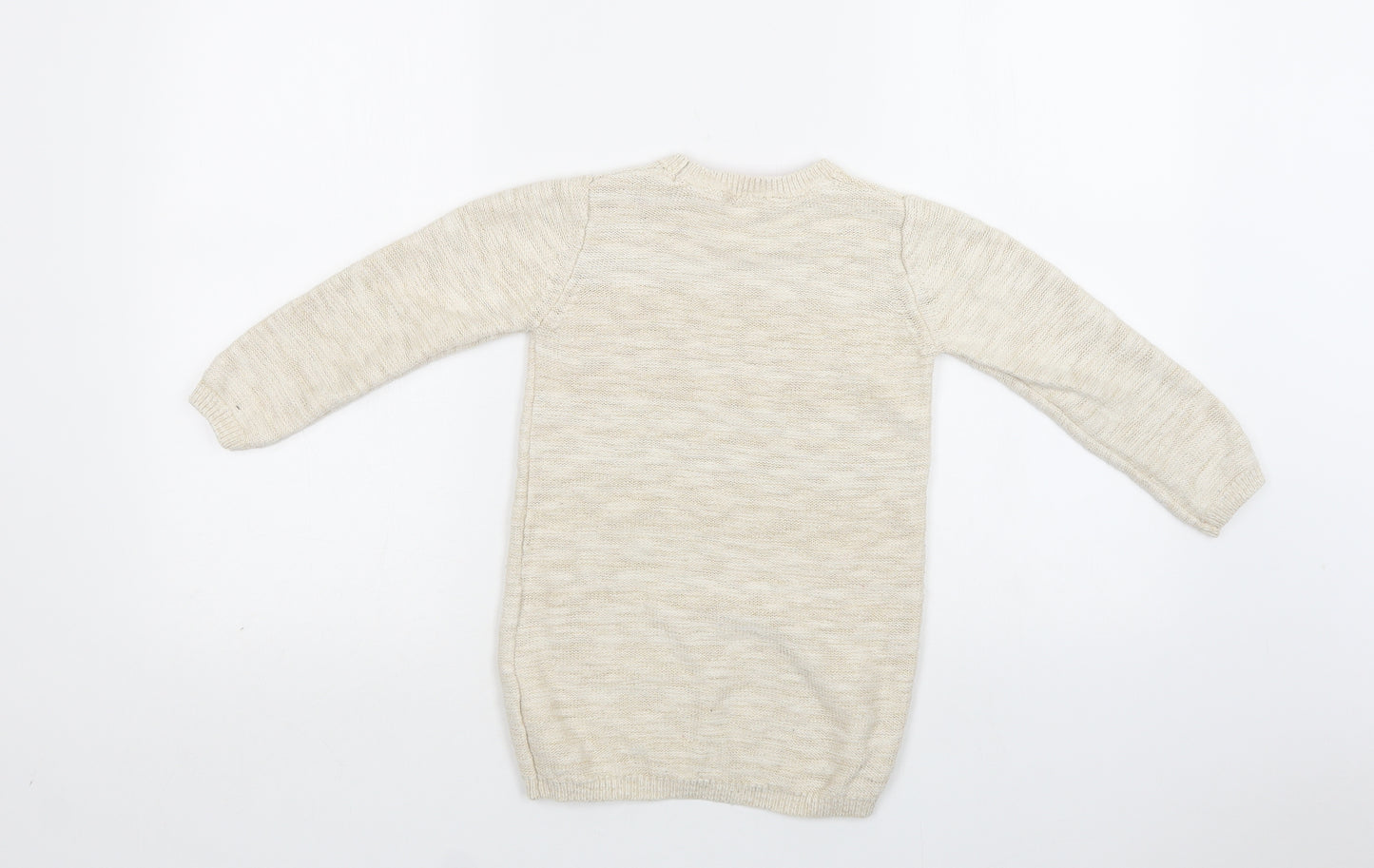Primark Girls Beige Crew Neck  Cotton Tunic Jumper Size 5-6 Years   - Butterfly