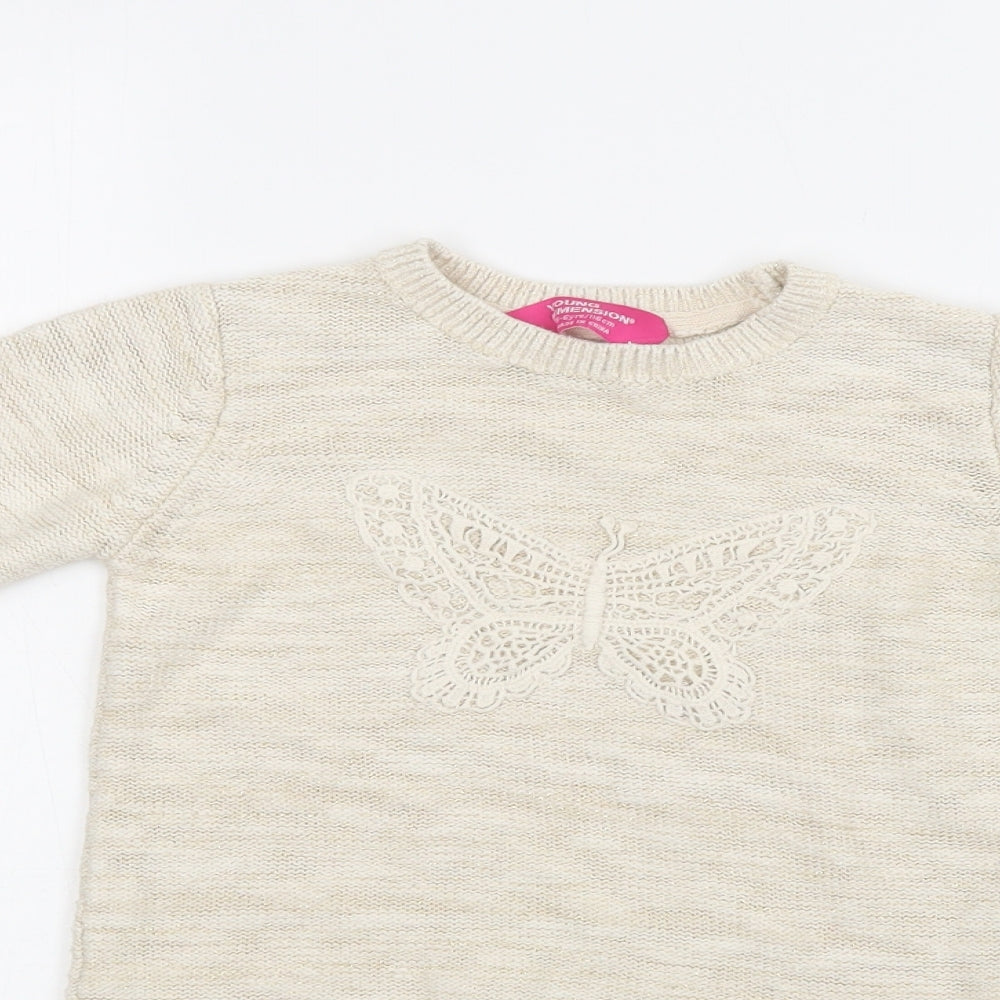 Primark Girls Beige Crew Neck  Cotton Tunic Jumper Size 5-6 Years   - Butterfly