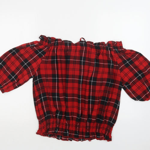 Quiz Womens Red Check Polyester Basic Blouse Size 16 Off the Shoulder