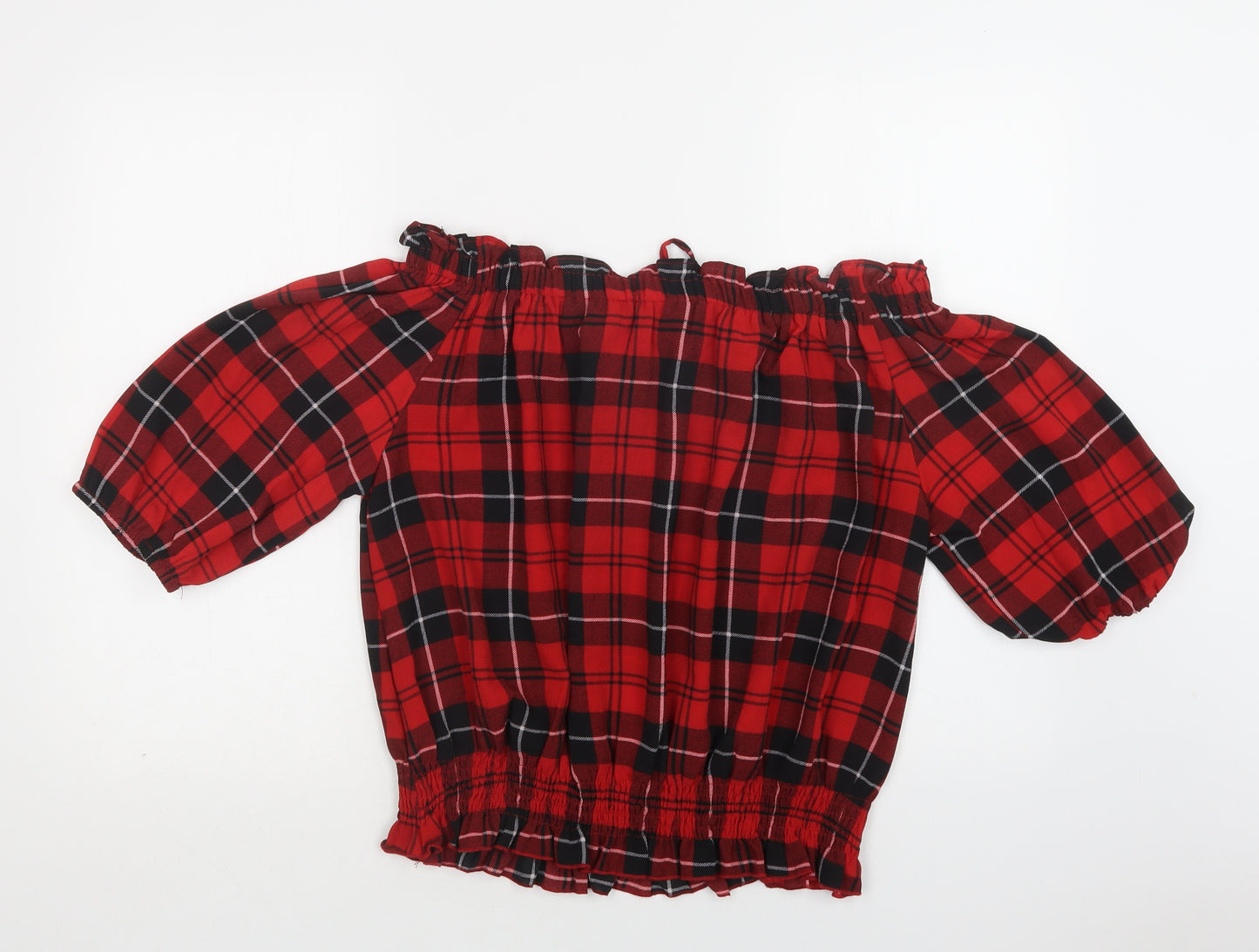 Quiz Womens Red Check Polyester Basic Blouse Size 16 Off the Shoulder