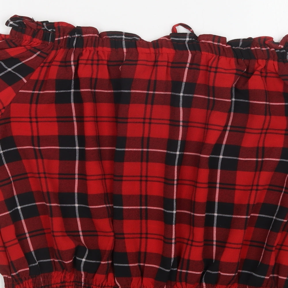Quiz Womens Red Check Polyester Basic Blouse Size 16 Off the Shoulder