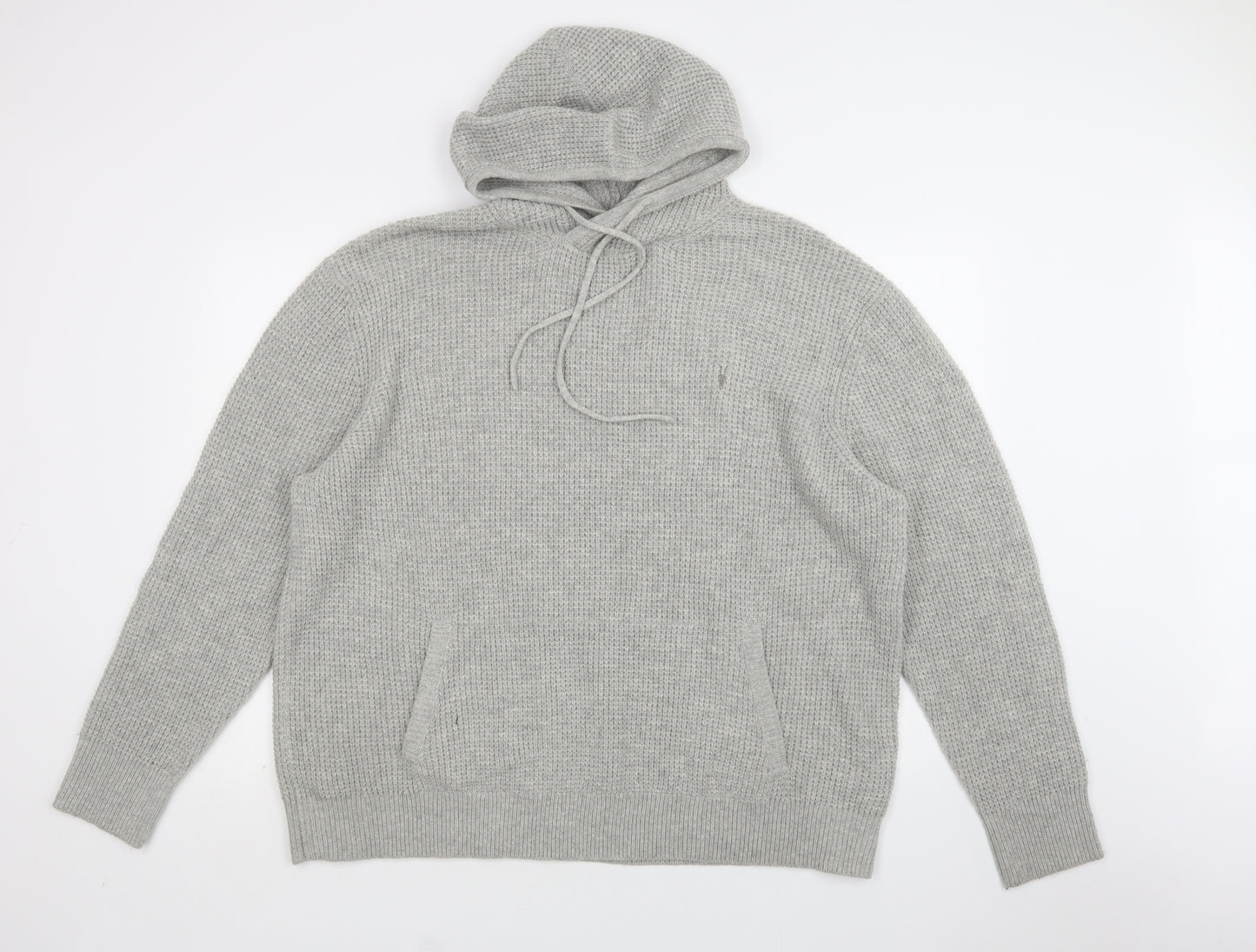 All Saints Mens Grey High Neck  Wool Pullover Jumper Size L