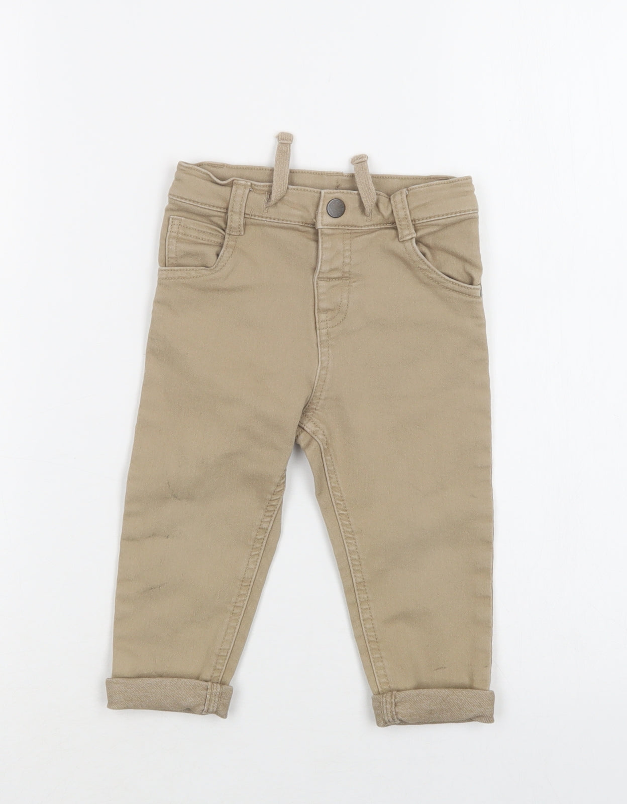 Matalan Baby Beige  Cotton Jogger Trousers Size 18-24 Months  Snap