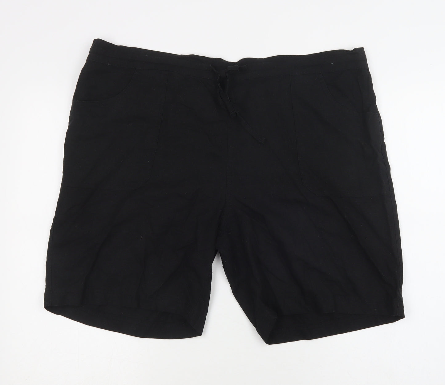 Metzuyan Womens Black  Linen Chino Shorts Size 22 L9 in Regular Drawstring