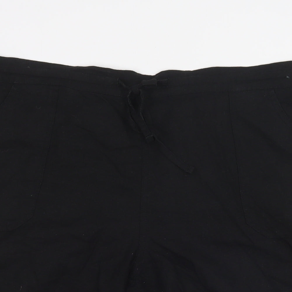 Metzuyan Womens Black  Linen Chino Shorts Size 22 L9 in Regular Drawstring