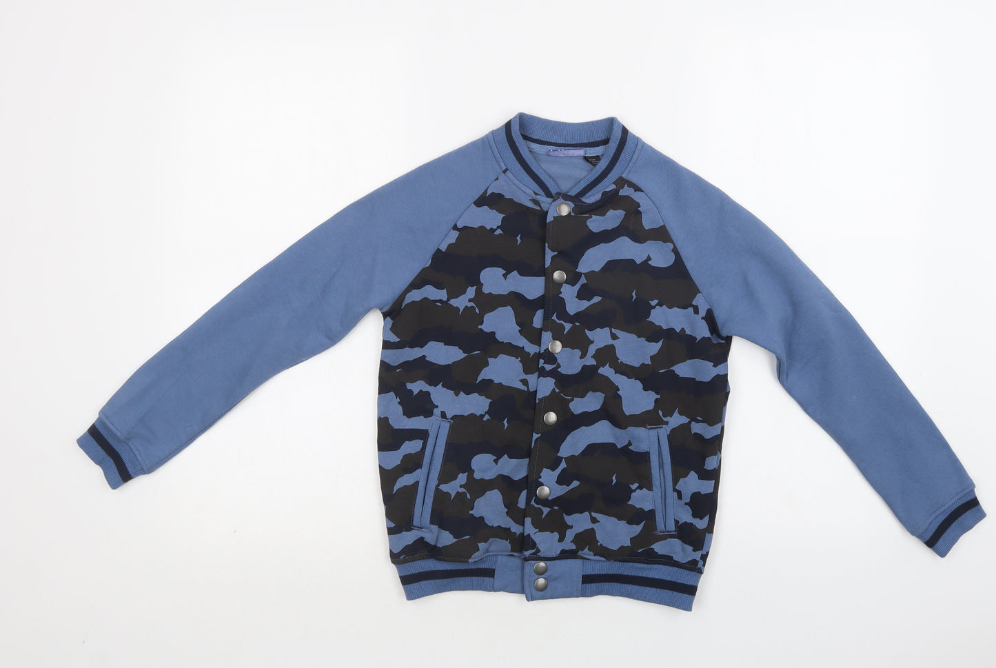 Pepperts Boys Blue Camouflage  Varsity Jacket Jacket Size 8-9 Years  Snap