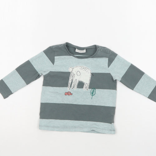 NEXT Baby Green Striped Cotton Basic T-Shirt Size 6-9 Months Crew Neck Snap