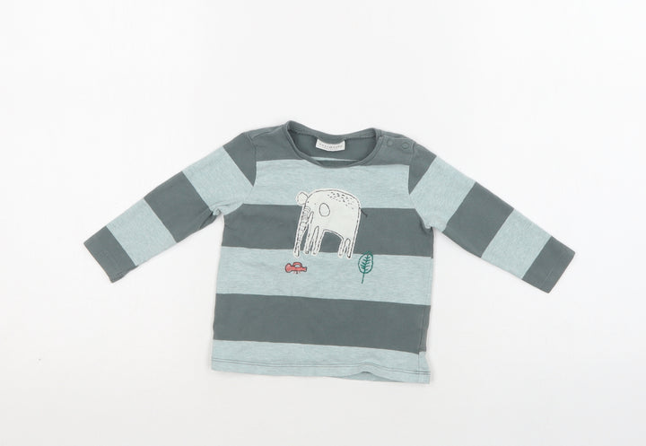 NEXT Baby Green Striped Cotton Basic T-Shirt Size 6-9 Months Crew Neck Snap