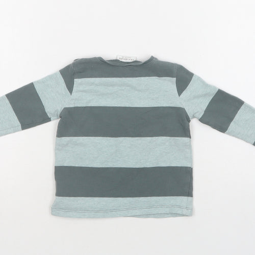NEXT Baby Green Striped Cotton Basic T-Shirt Size 6-9 Months Crew Neck Snap