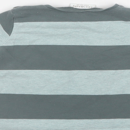 NEXT Baby Green Striped Cotton Basic T-Shirt Size 6-9 Months Crew Neck Snap