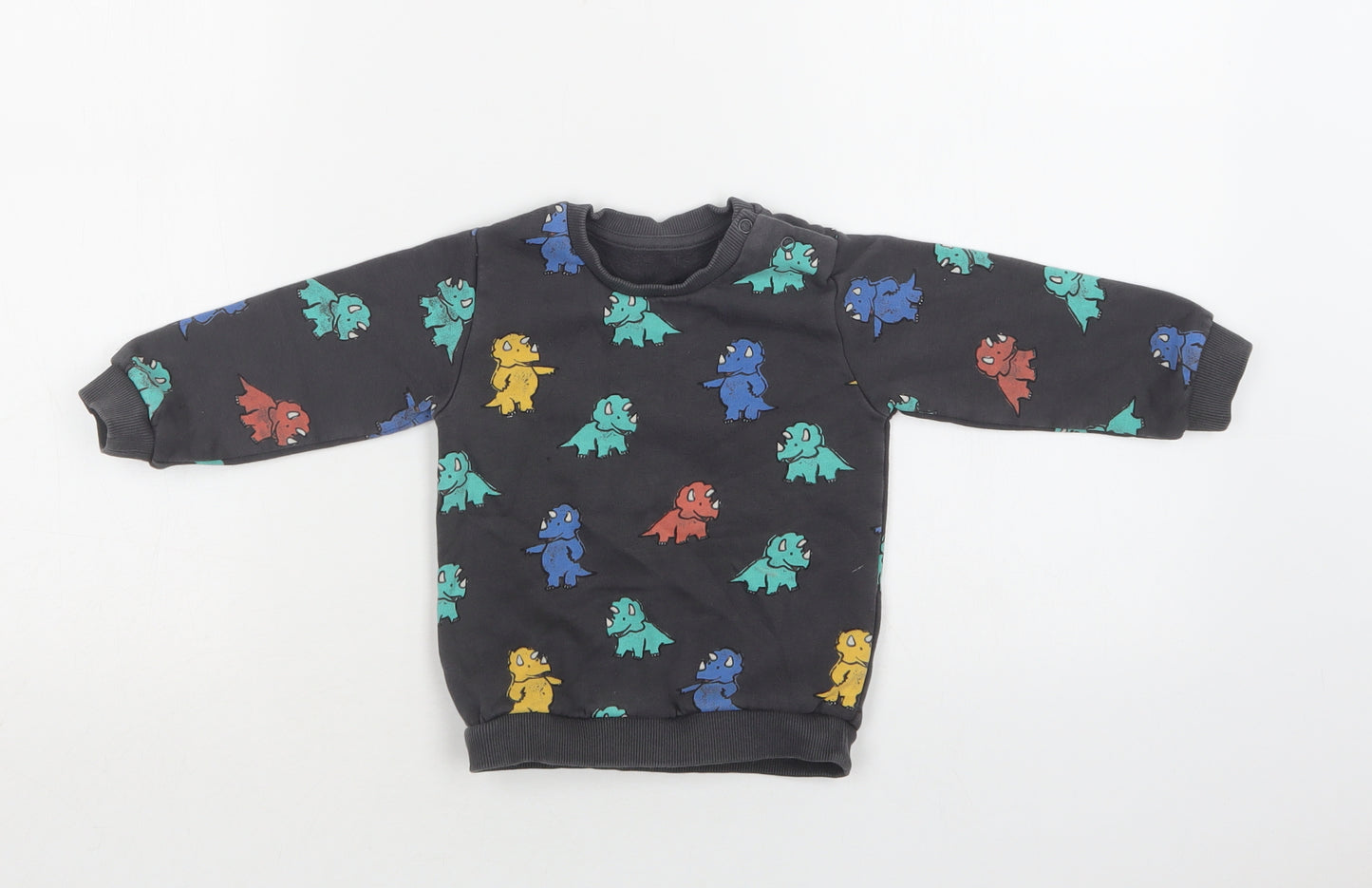 M&S Baby Grey Geometric Cotton Pullover Jumper Size 9-12 Months  Snap - Dinosaur Print