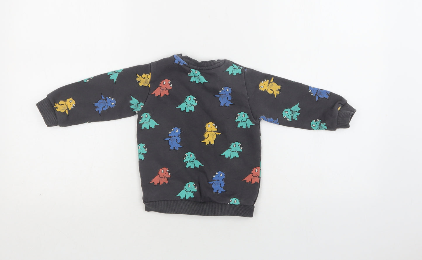 M&S Baby Grey Geometric Cotton Pullover Jumper Size 9-12 Months  Snap - Dinosaur Print