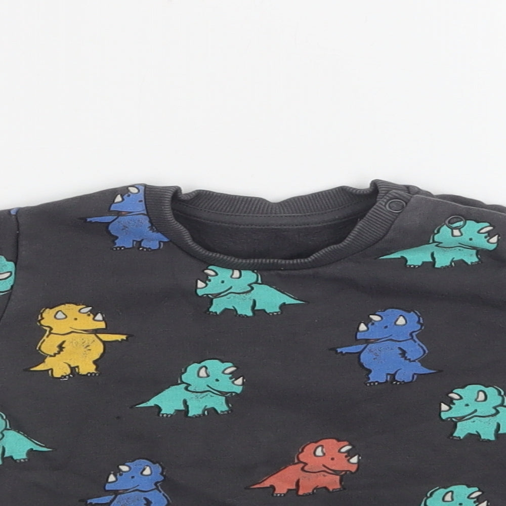 M&S Baby Grey Geometric Cotton Pullover Jumper Size 9-12 Months  Snap - Dinosaur Print