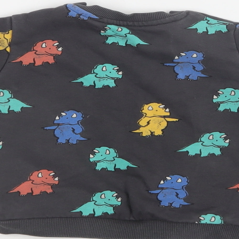 M&S Baby Grey Geometric Cotton Pullover Jumper Size 9-12 Months  Snap - Dinosaur Print