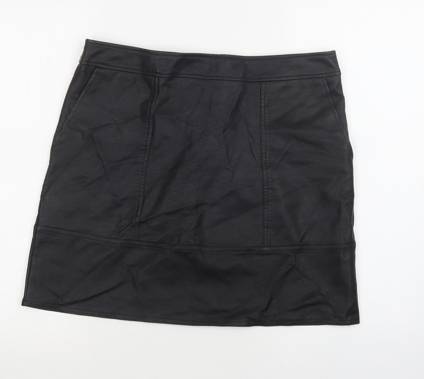 NEXT Womens Black  Polyurethane Mini Skirt Size 14   Zip