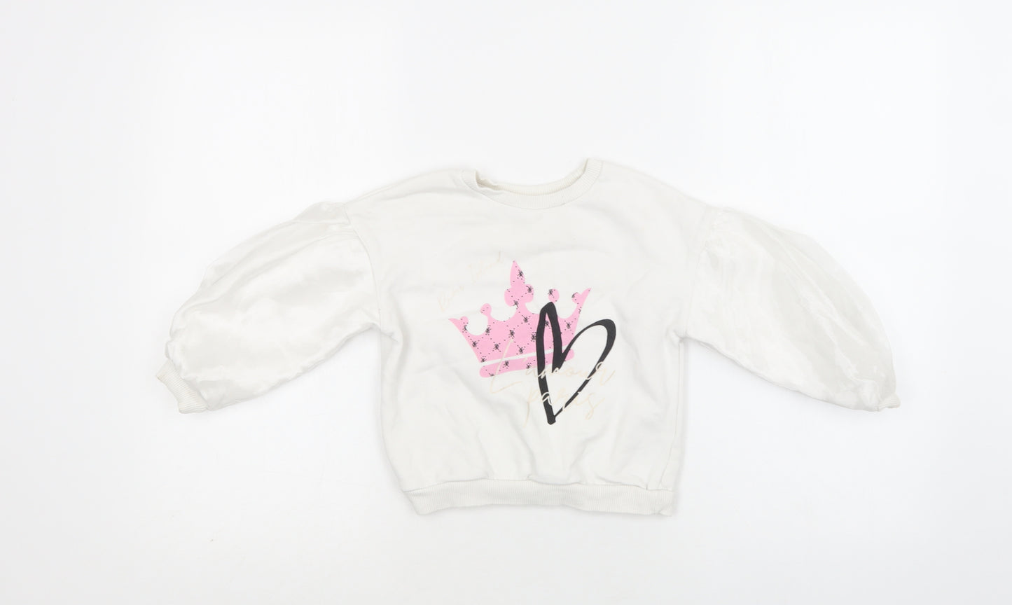 River Island Girls White  Cotton Pullover Sweatshirt Size 2-3 Years   - Heart