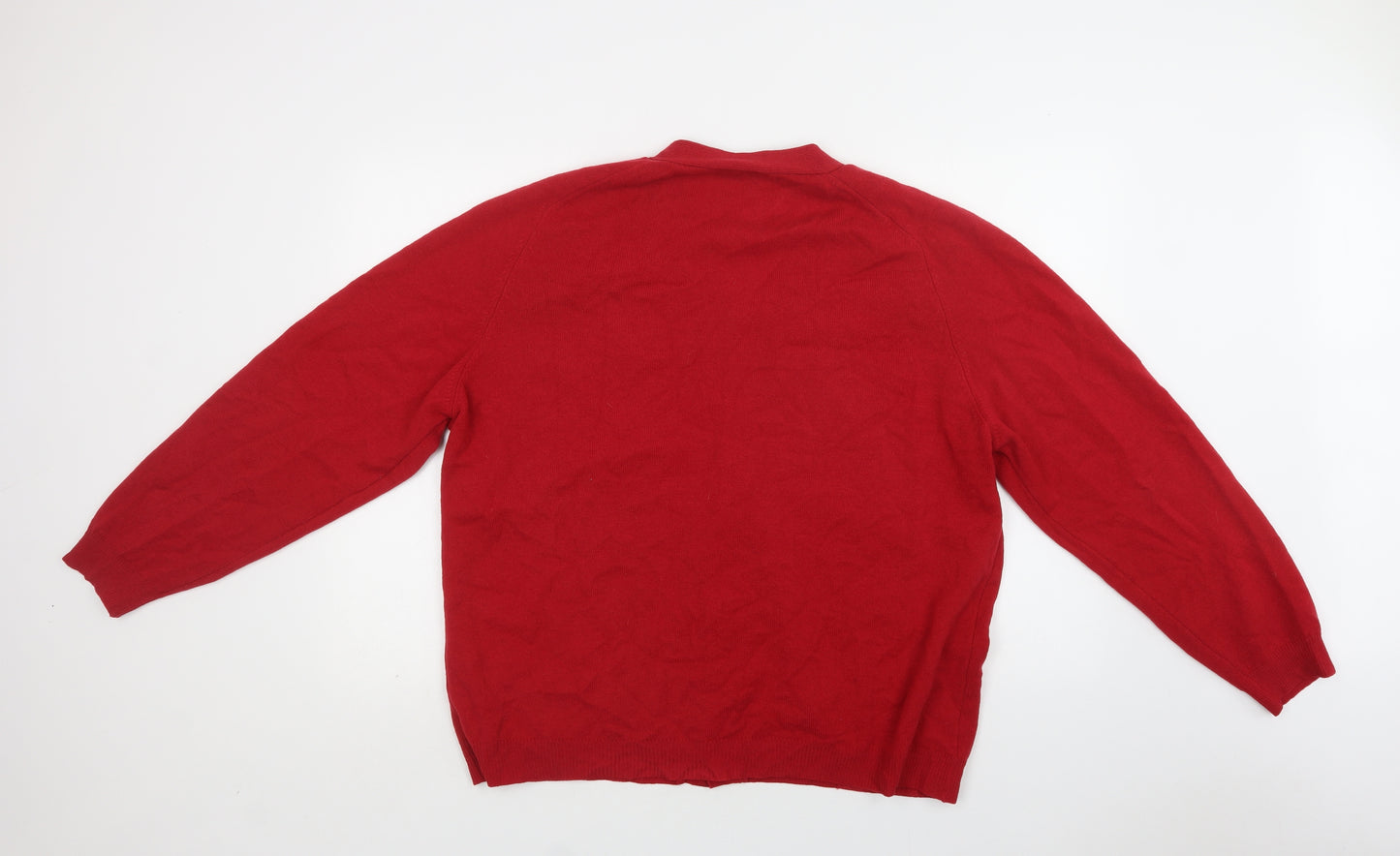Benetton Womens Red V-Neck  Wool Cardigan Jumper Size XL