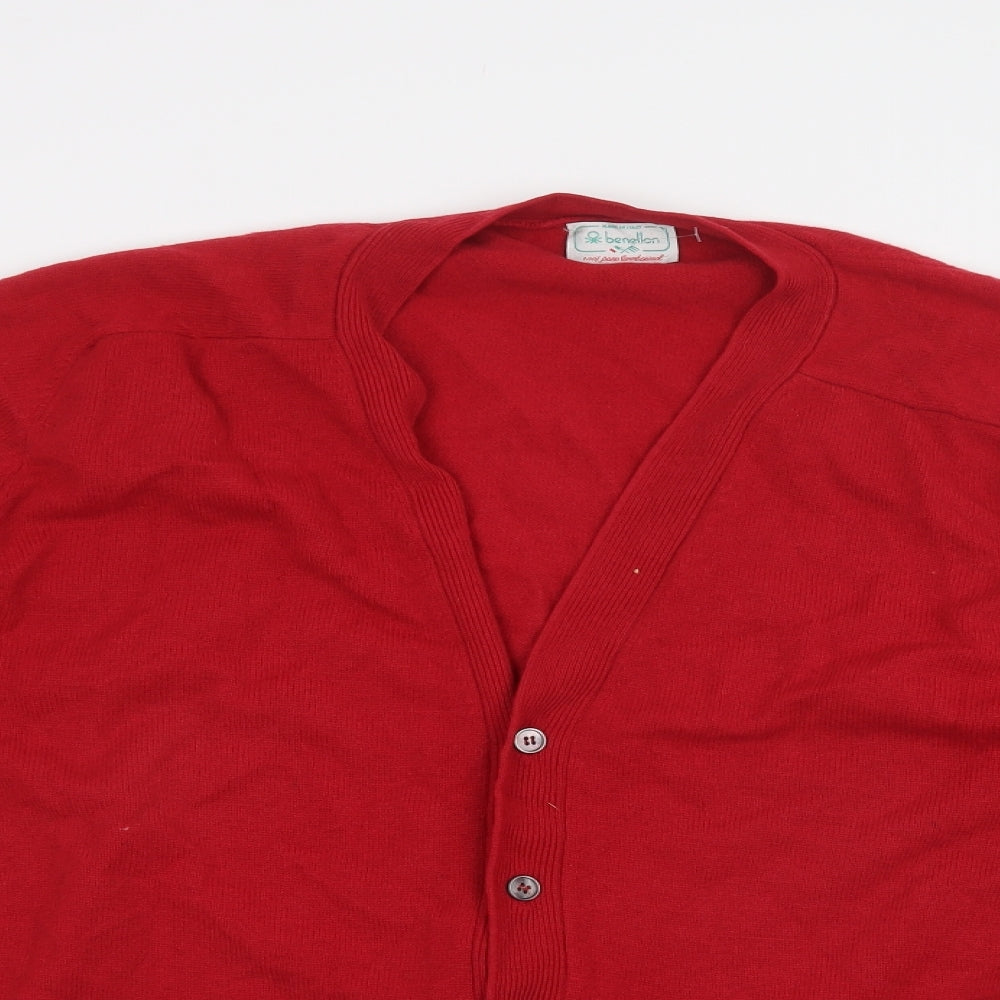 Benetton Womens Red V-Neck  Wool Cardigan Jumper Size XL