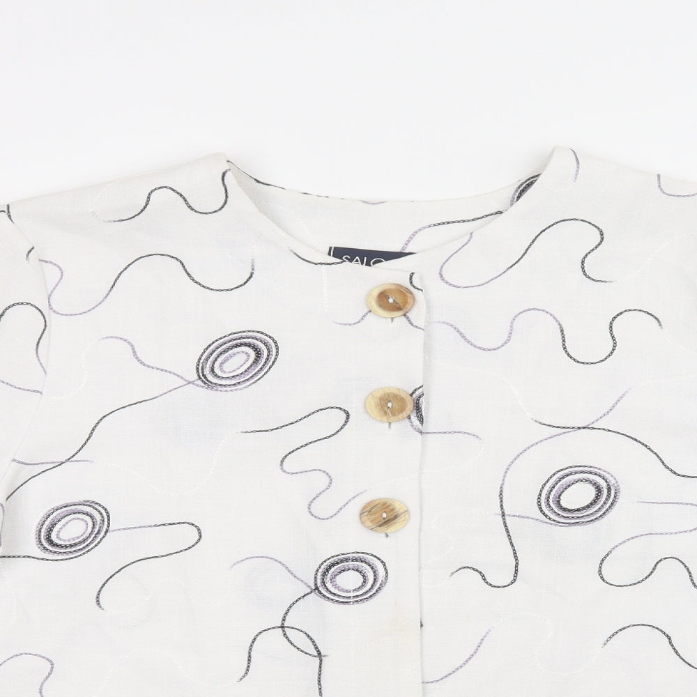 Saloos Womens White Geometric  Jacket Blazer Size 16  Button