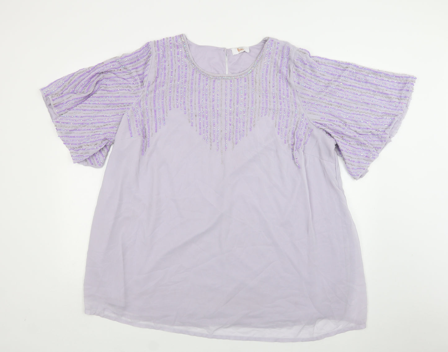 Love Yours Luxe Womens Purple  Polyester Basic Blouse Size 24 Round Neck