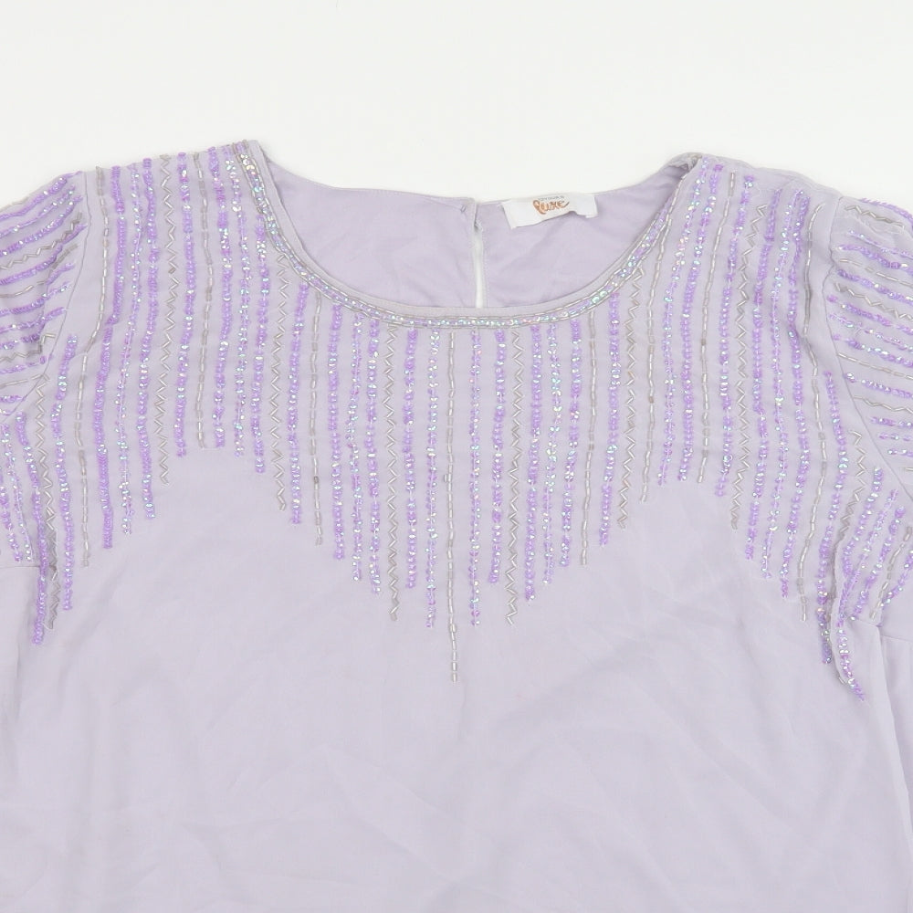 Love Yours Luxe Womens Purple  Polyester Basic Blouse Size 24 Round Neck