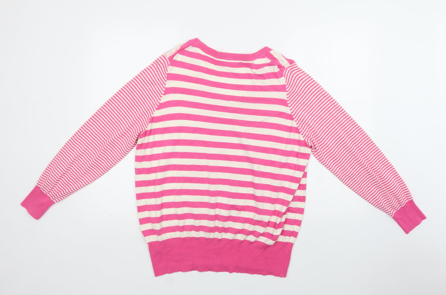 M&S Womens Pink V-Neck Striped Viscose Pullover Jumper Size 22