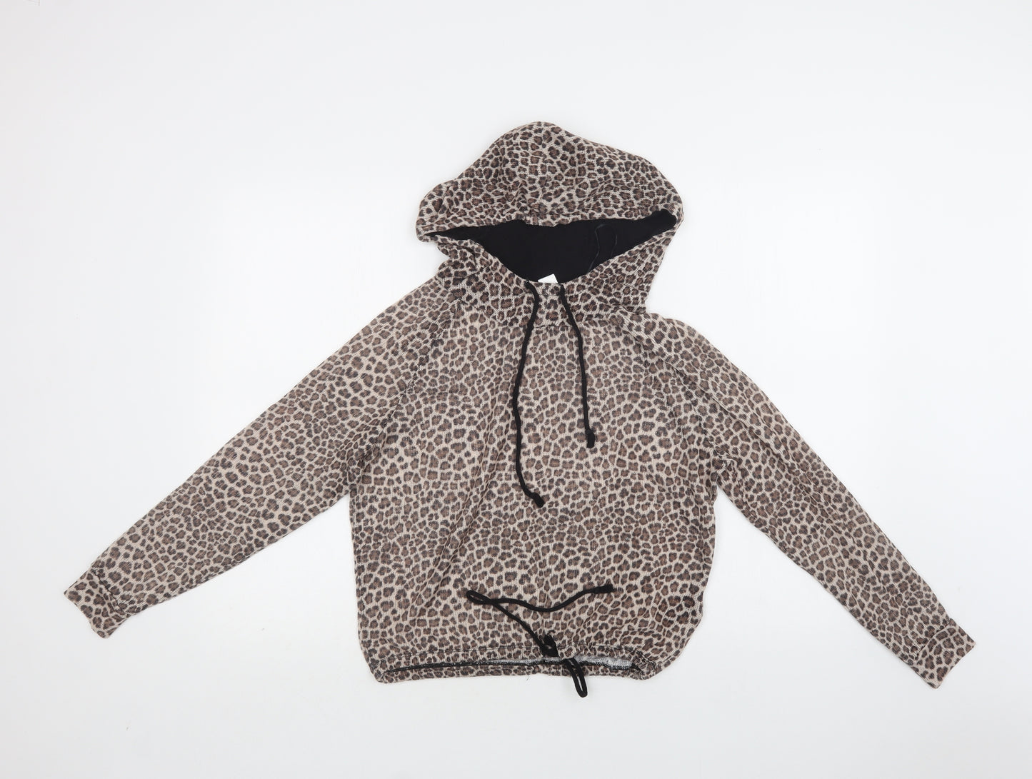 H&M Womens Brown Animal Print Polyester Pullover Hoodie Size S