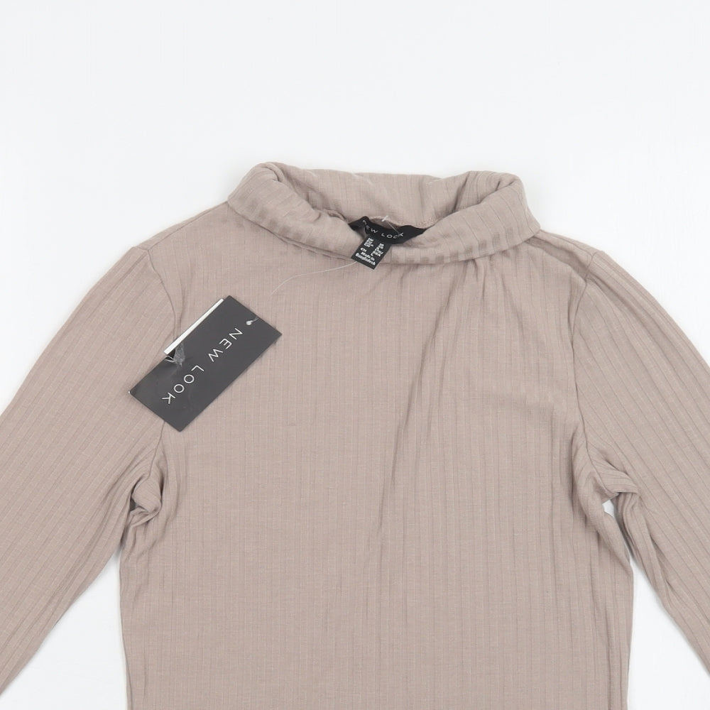 New Look Womens Beige  Polyester Basic Blouse Size 10 Roll Neck