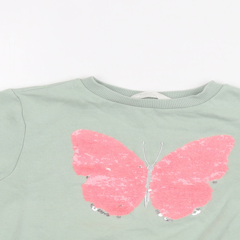 H&M Girls Green  Cotton Pullover Sweatshirt Size 5-6 Years   - Butterfly
