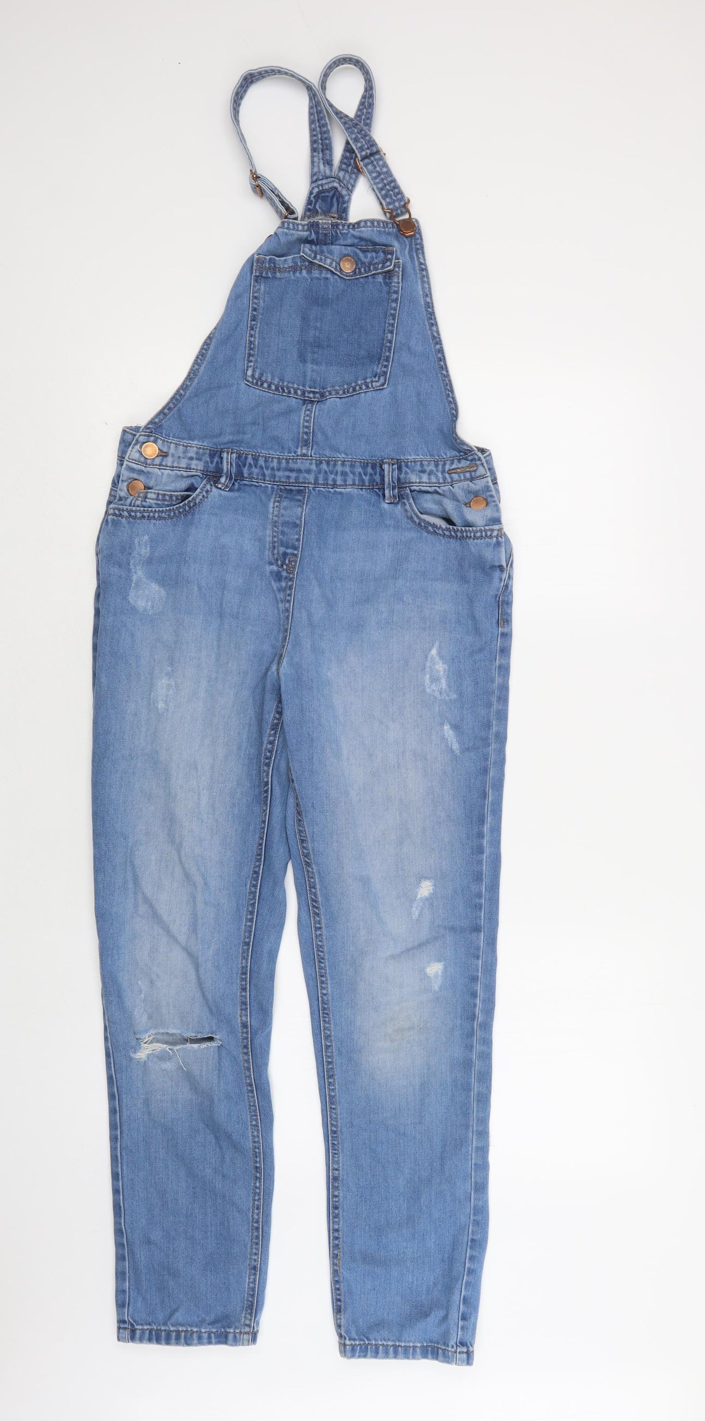 NEXT Girls Blue  Cotton Dungarees Trousers Size 14 Years  Regular Button