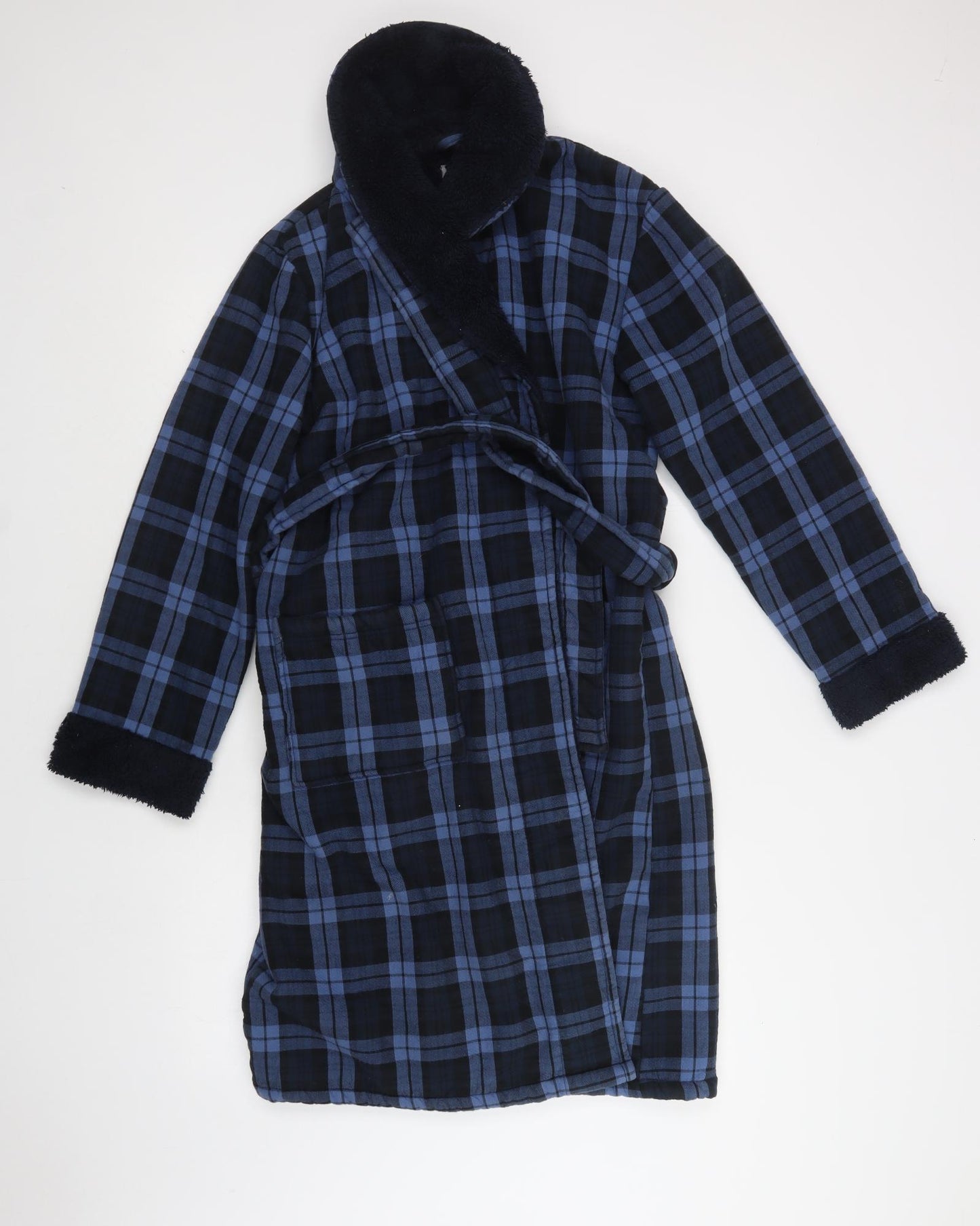 TU Mens Blue Check Cotton  Robe Size S