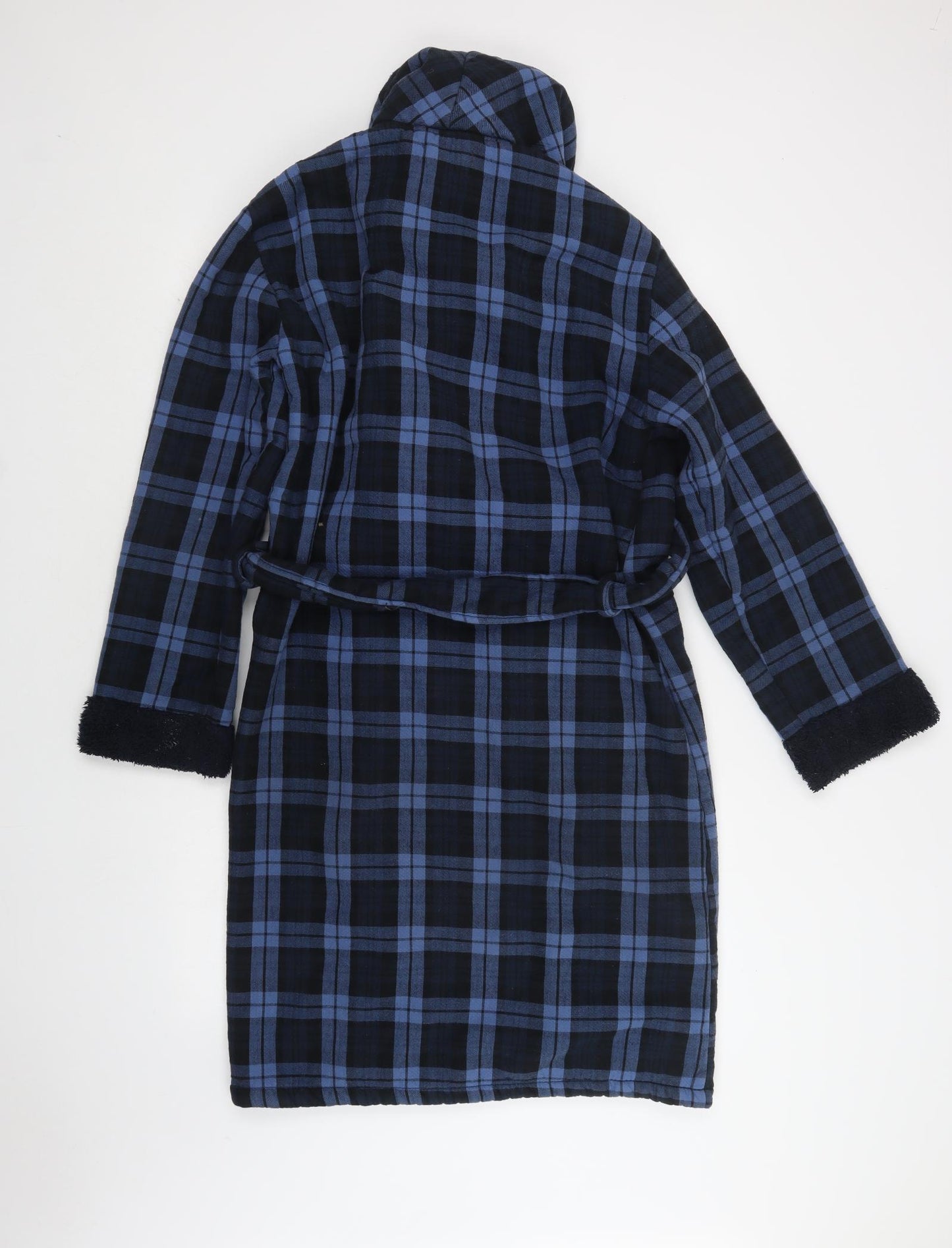 TU Mens Blue Check Cotton  Robe Size S