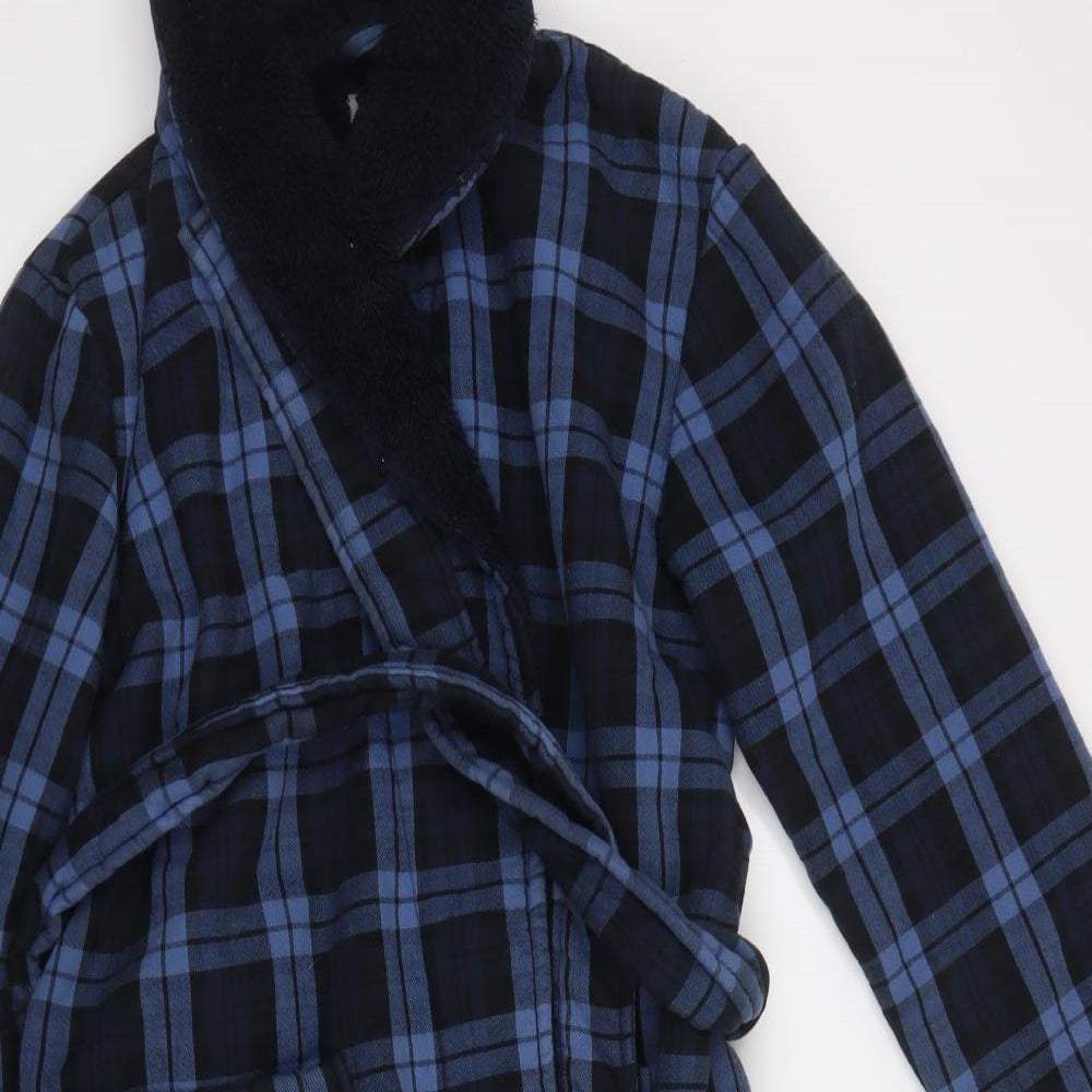 TU Mens Blue Check Cotton  Robe Size S