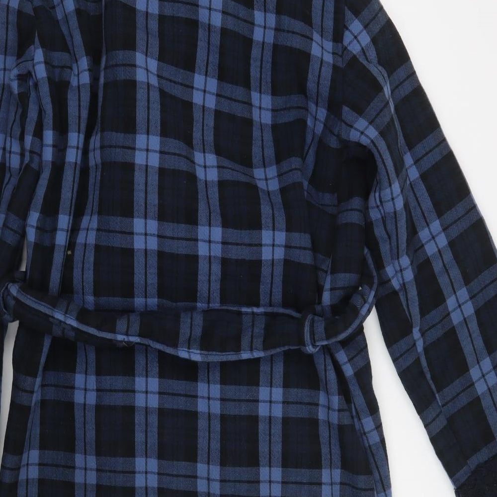 TU Mens Blue Check Cotton  Robe Size S