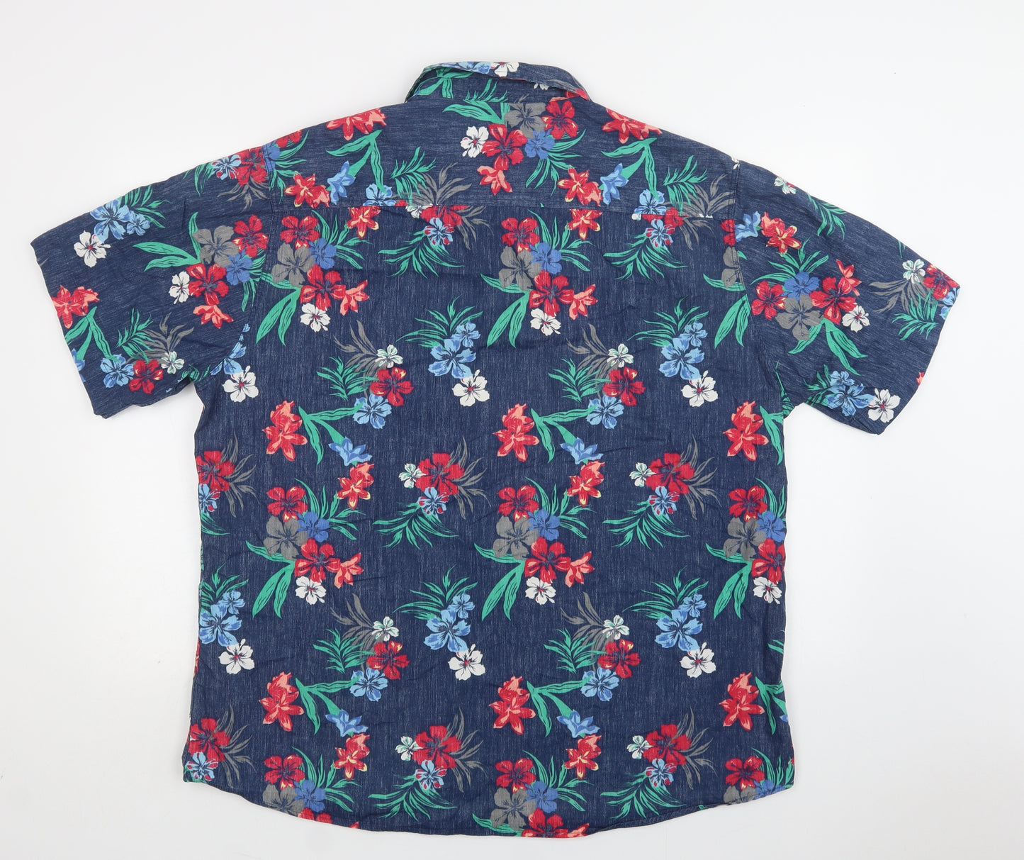 F&F Mens Blue Floral Cotton  Button-Up Size 2XL Collared Button