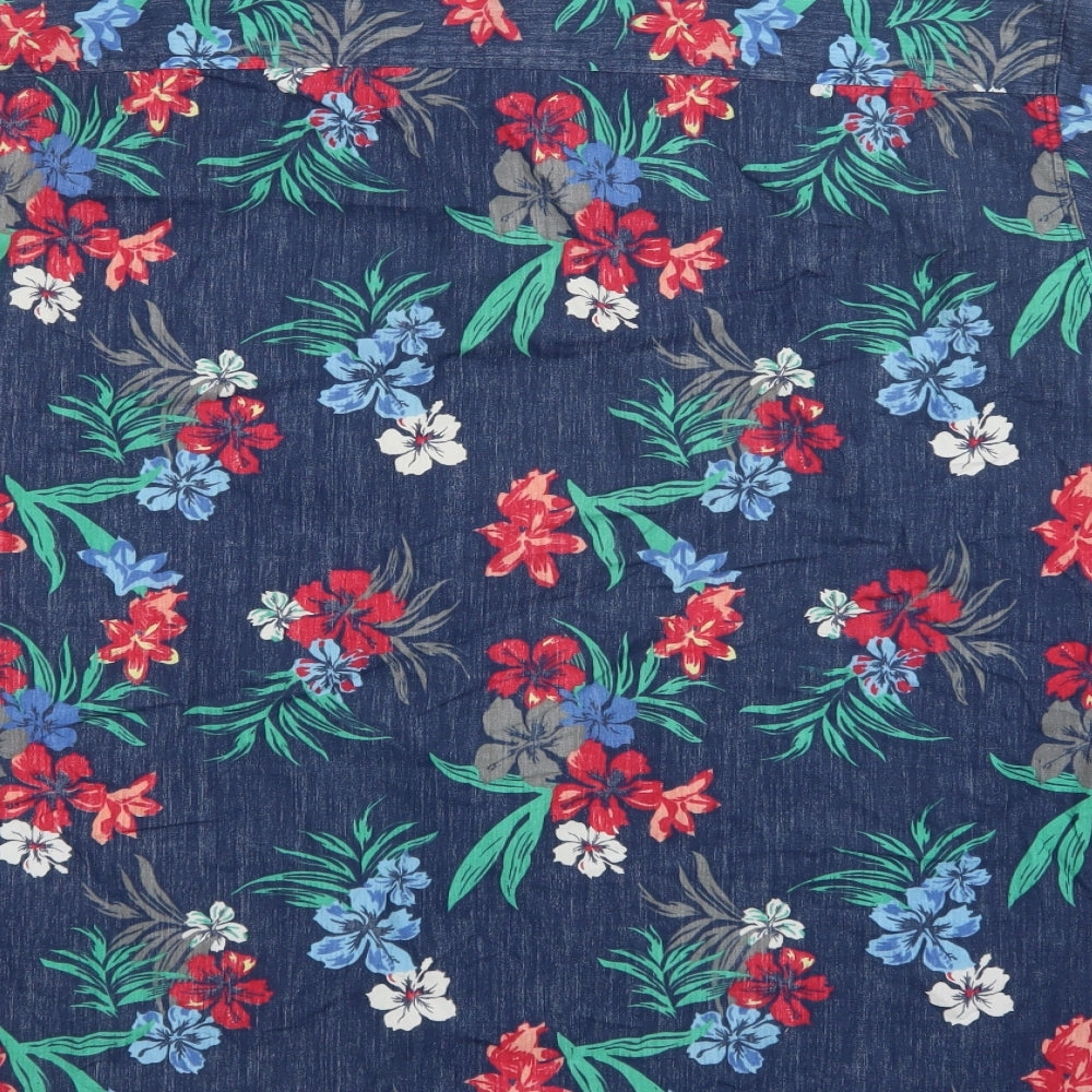 F&F Mens Blue Floral Cotton  Button-Up Size 2XL Collared Button