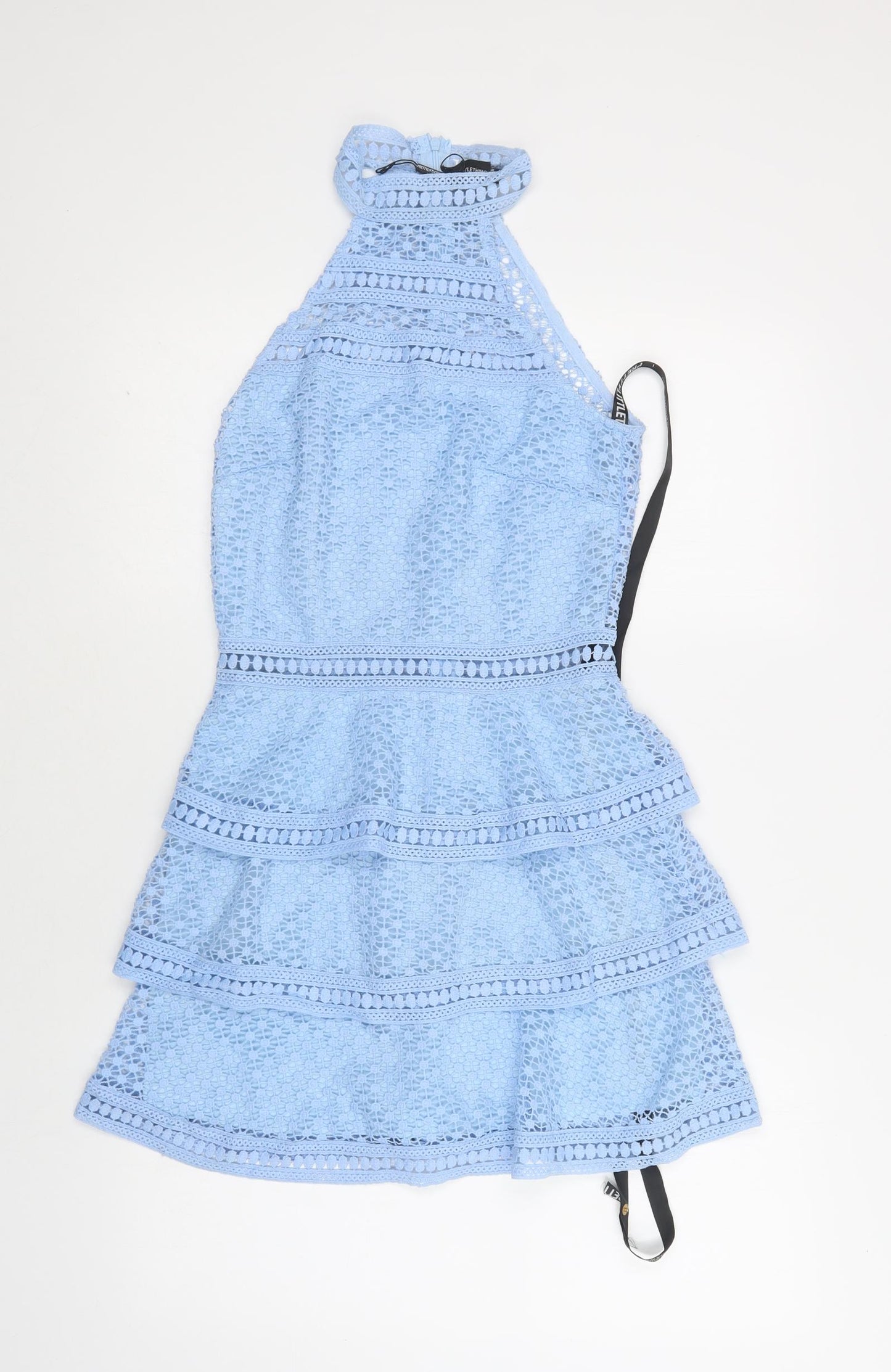 PRETTYLITTLETHING Womens Blue  Polyester A-Line  Size 8  Halter Zip