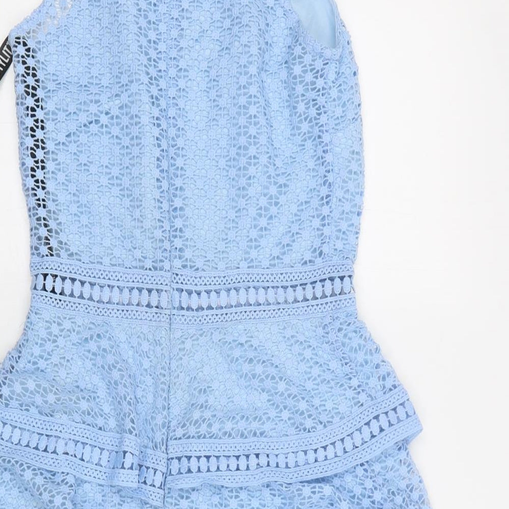 PRETTYLITTLETHING Womens Blue  Polyester A-Line  Size 8  Halter Zip