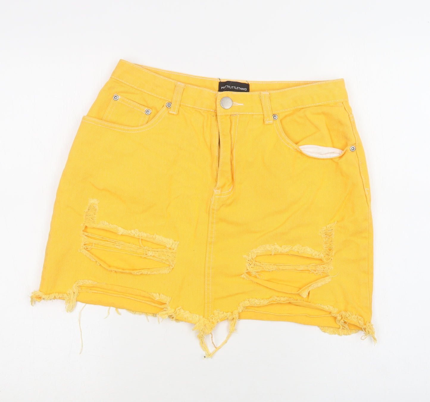 PRETTYLITTLETHING Womens Yellow  Cotton Mini Skirt Size 12   Button