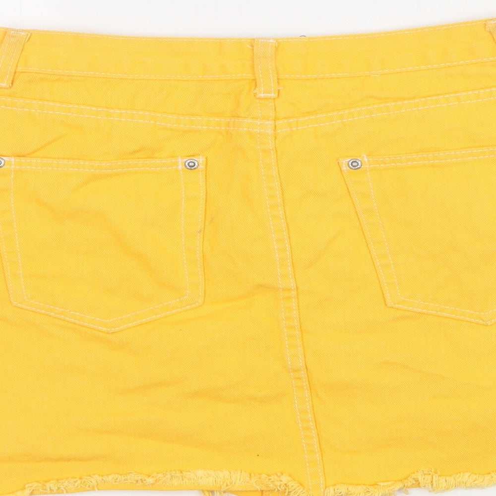 PRETTYLITTLETHING Womens Yellow  Cotton Mini Skirt Size 12   Button