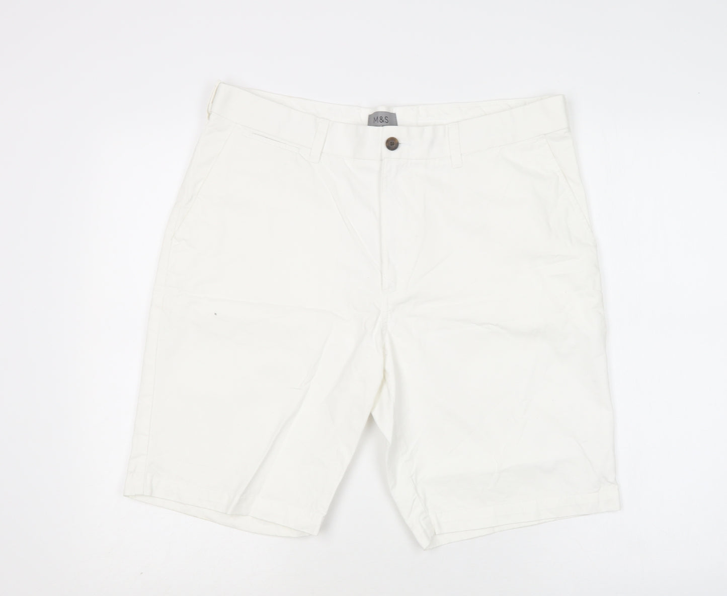 M&S Mens White  Cotton Chino Shorts Size 36 L11 in Regular Button