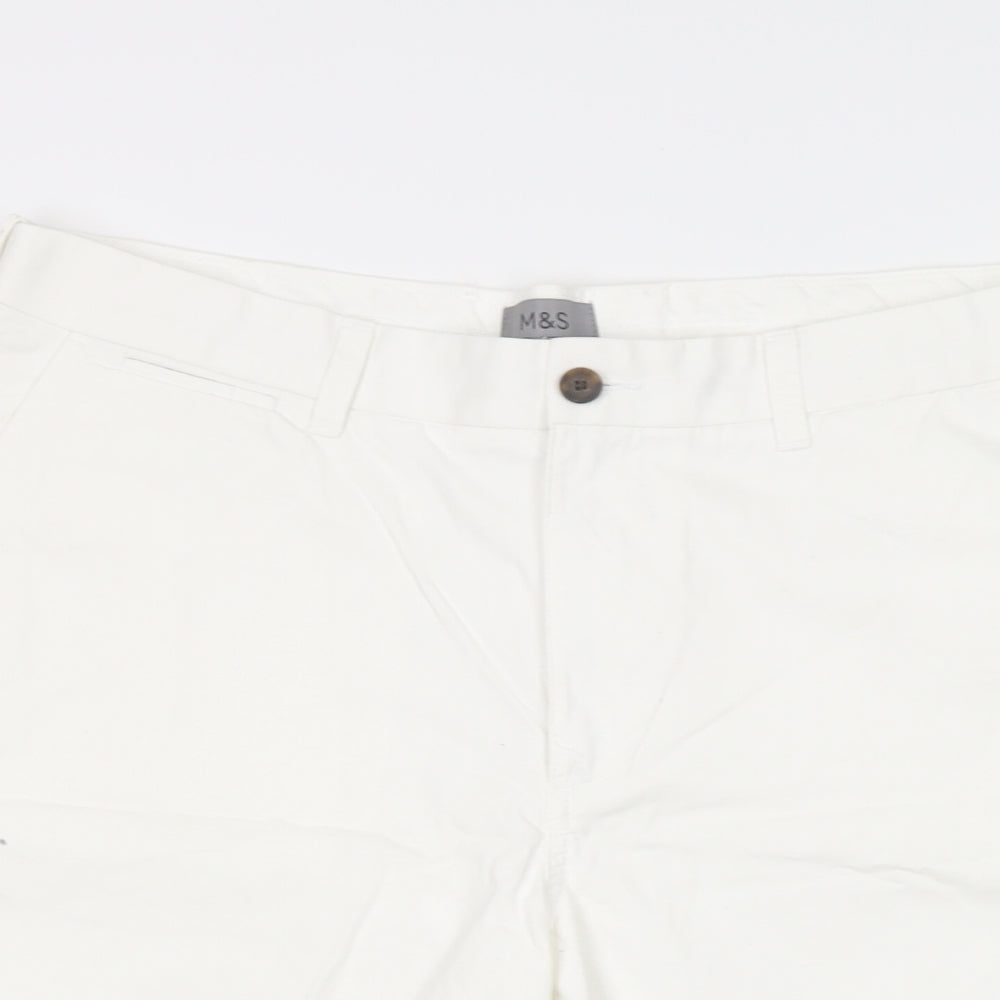 M&S Mens White  Cotton Chino Shorts Size 36 L11 in Regular Button