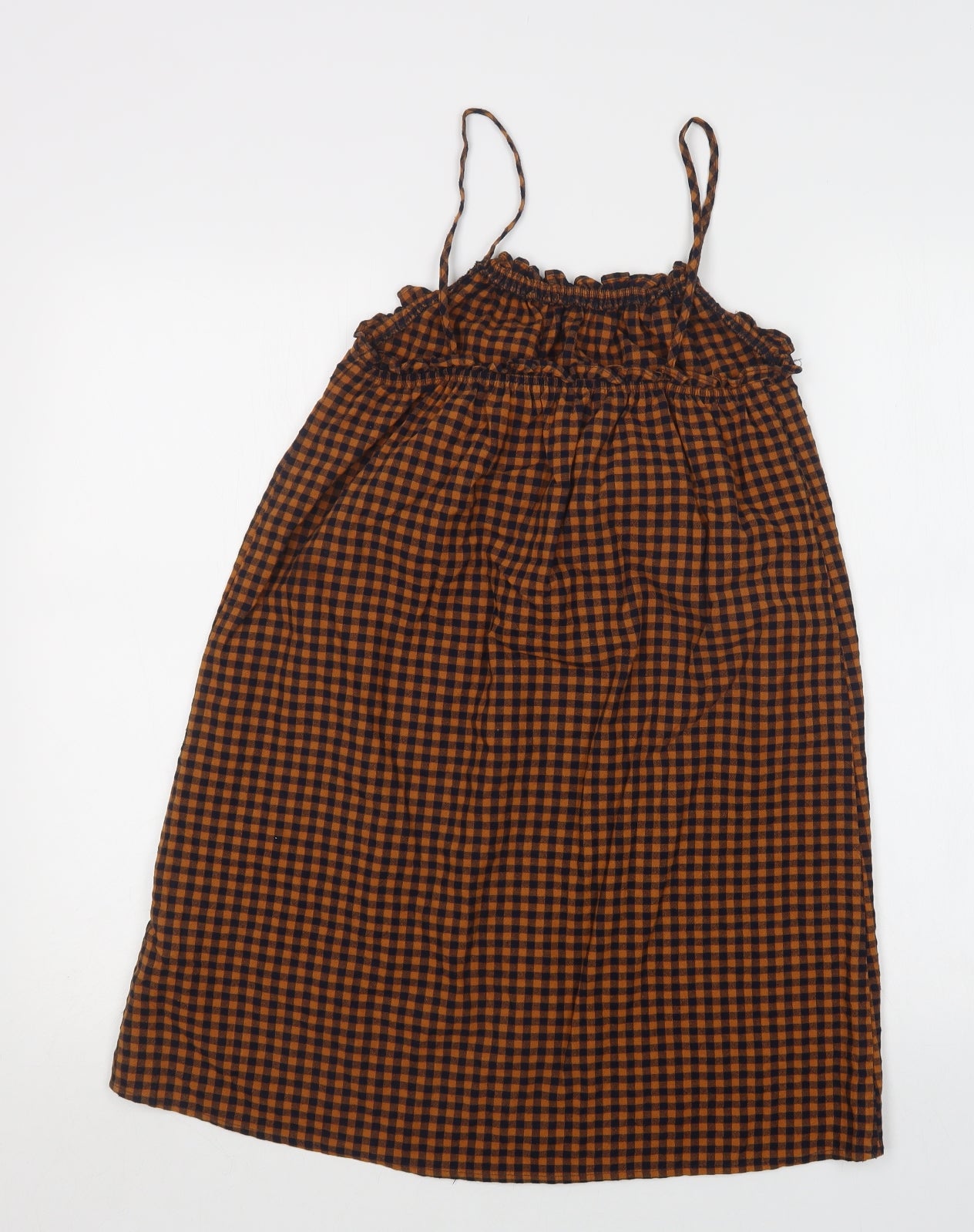 Zara Girls Brown Check Cotton A-Line  Size 9 Years  Square Neck