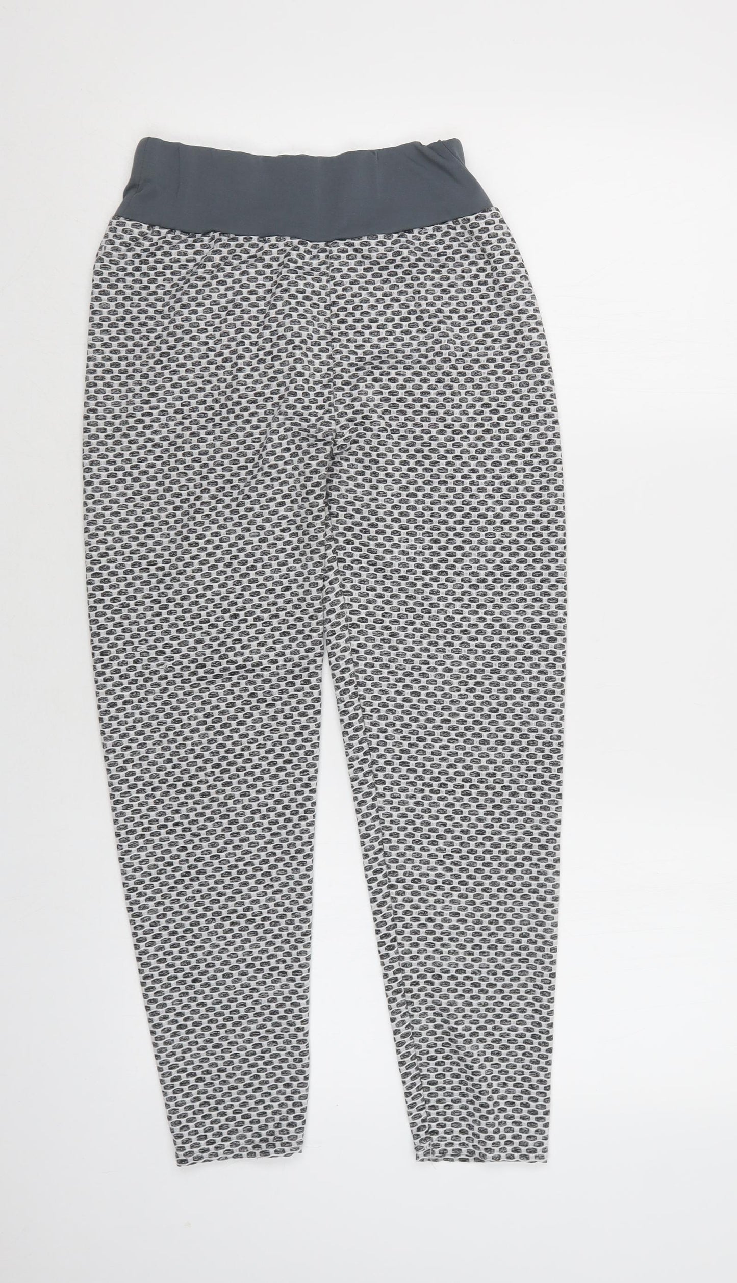 Preworn Womens Grey Geometric Polyester Compression Leggings Size L L27 in Regular