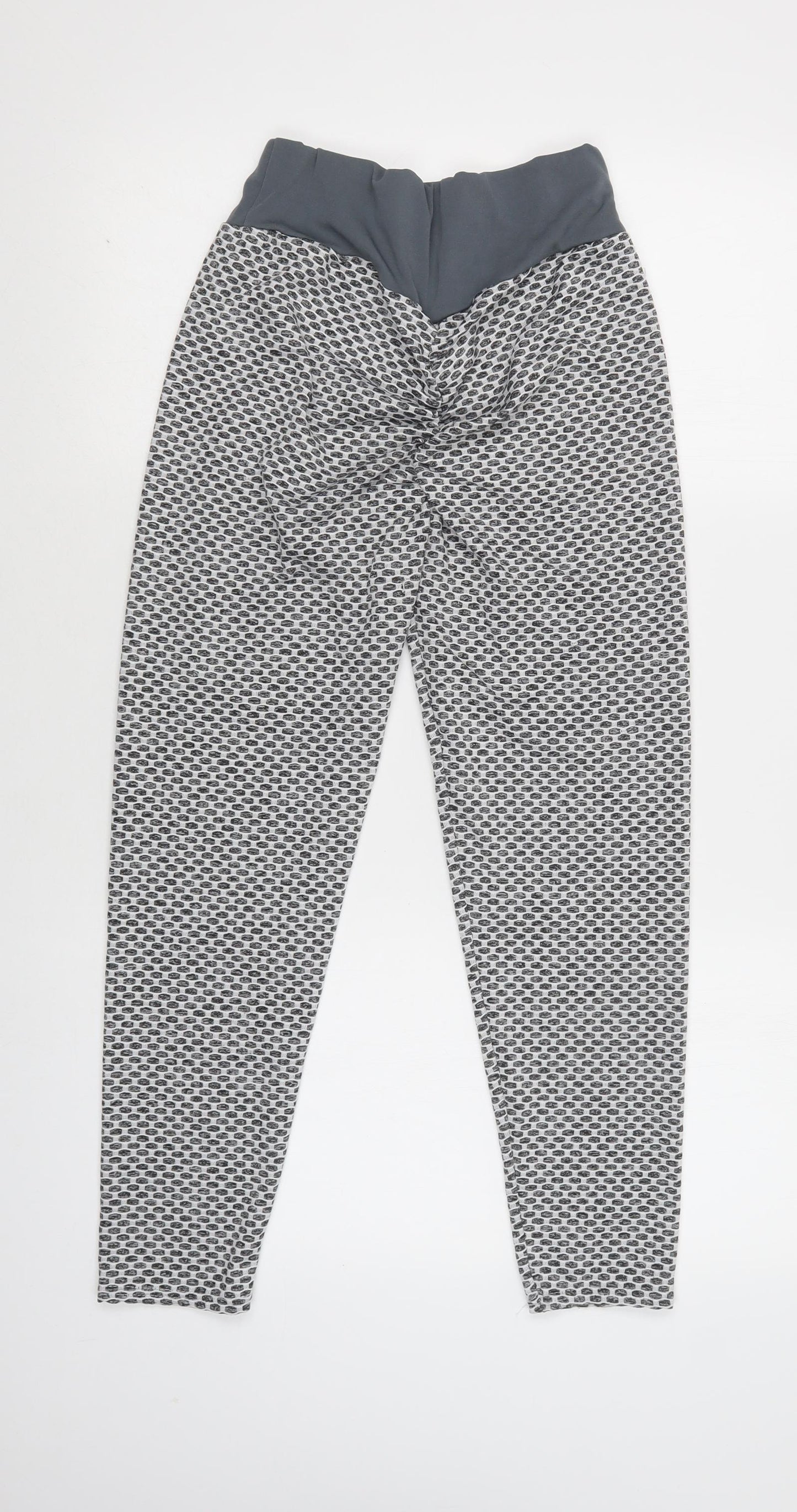 Preworn Womens Grey Geometric Polyester Compression Leggings Size L L27 in Regular