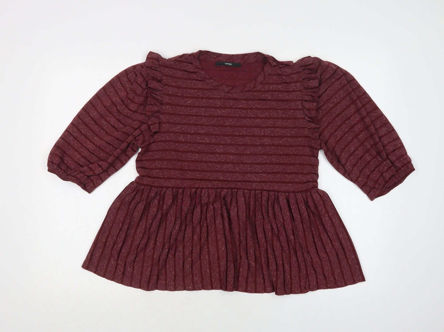 George Womens Purple Striped Polyester Basic Blouse Size 12 Crew Neck