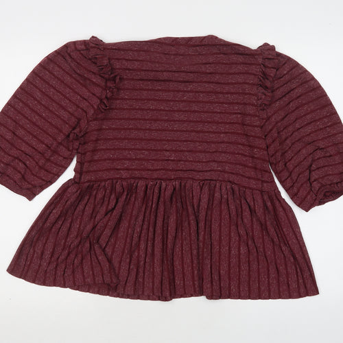 George Womens Purple Striped Polyester Basic Blouse Size 12 Crew Neck