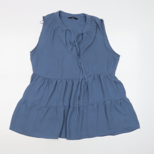 George Womens Blue  Polyester Basic Blouse Size 12 V-Neck